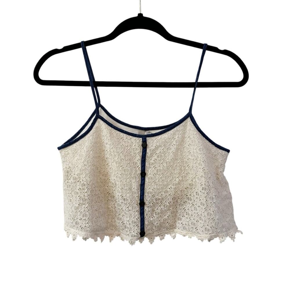 Paper Crane Lace Cropped Cami Tank with Blue Trim